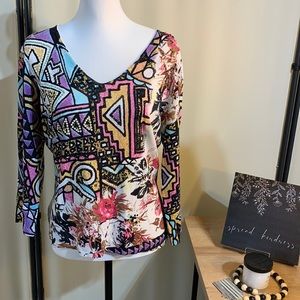 ALBERTO MAKALI Black White Sequin Bead Embellished Sweater size Medium